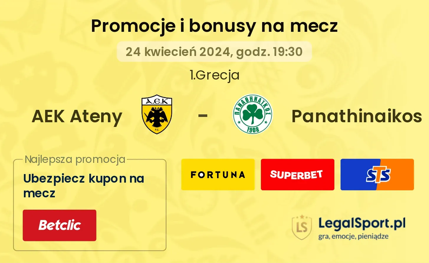 AEK Ateny - Panathinaikos promocje bonusy na mecz