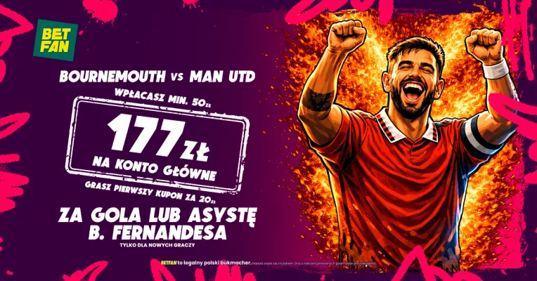 BETFAN: 177 zł za gola lub asystę Bruno Fernandesa w meczu Bournemouth – Manchester United