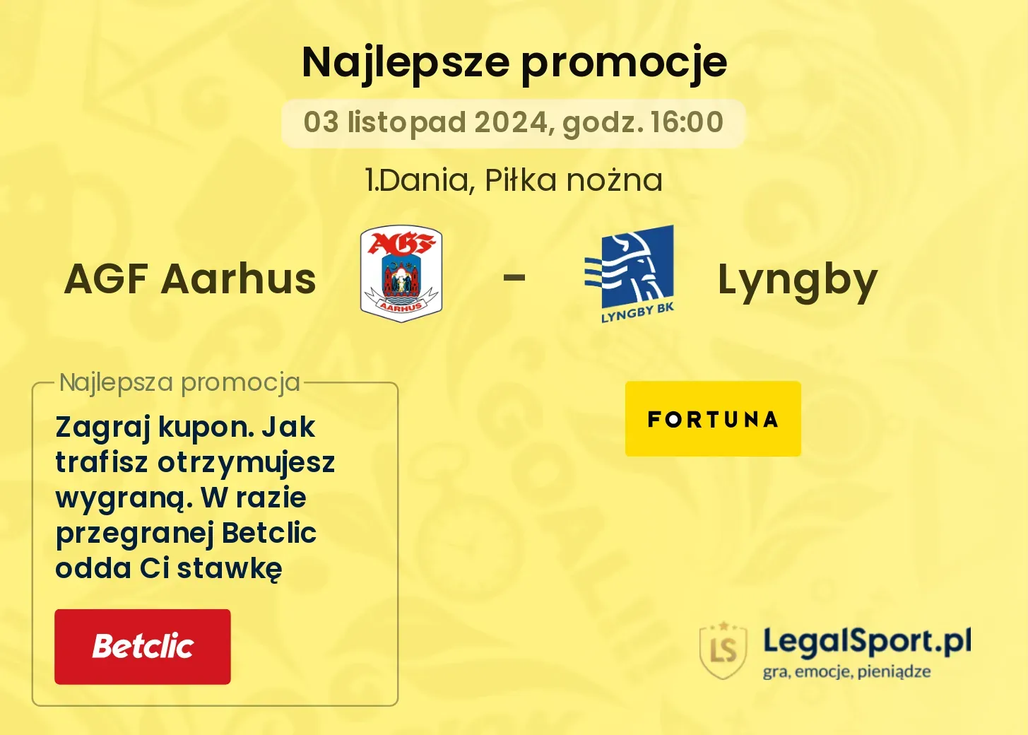 AGF Aarhus - Lyngby promocje bukmacherskie 03.11, 16:00