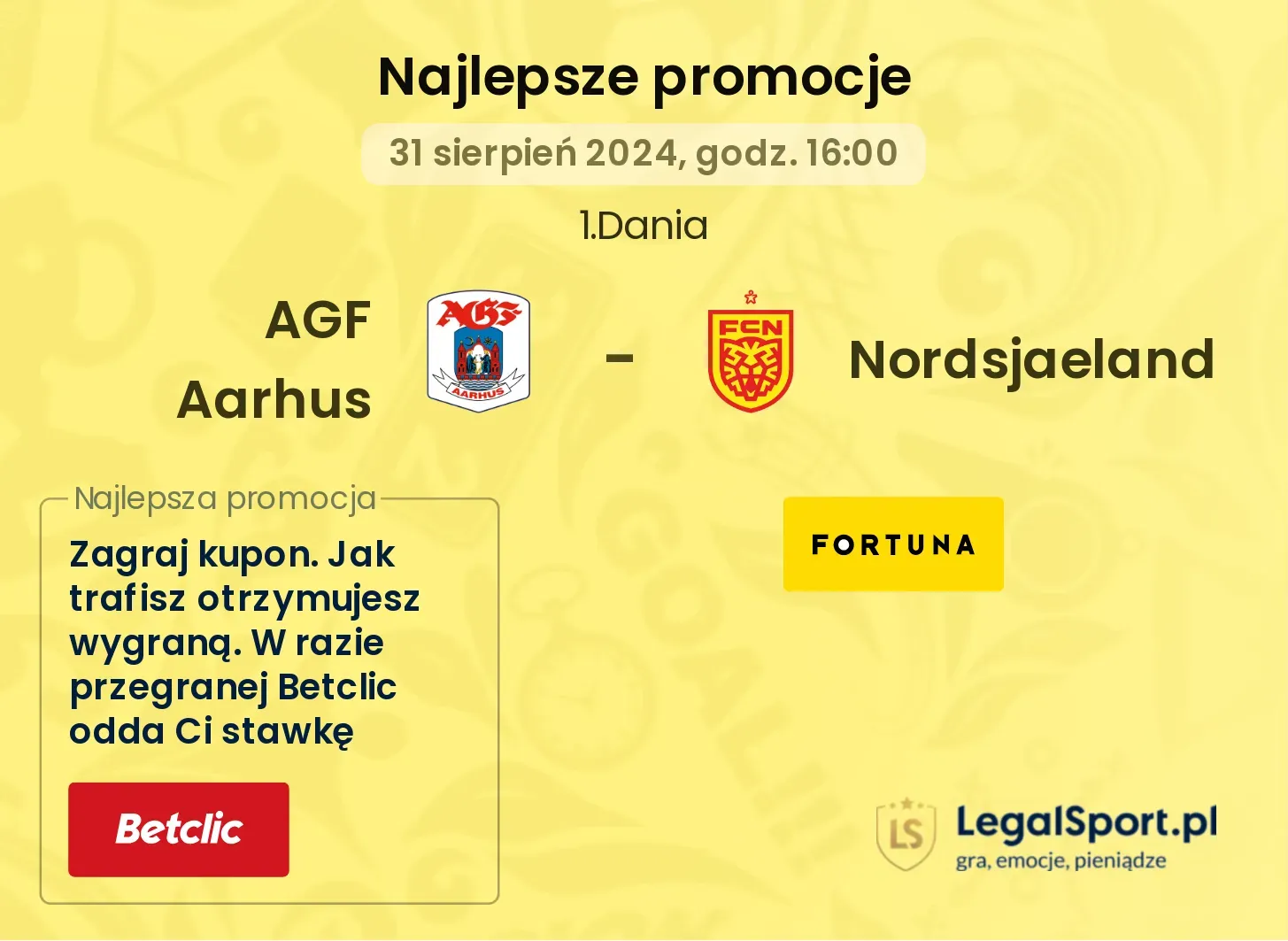 AGF Aarhus - Nordsjaeland promocje bukmacherskie 31.08, 16:00