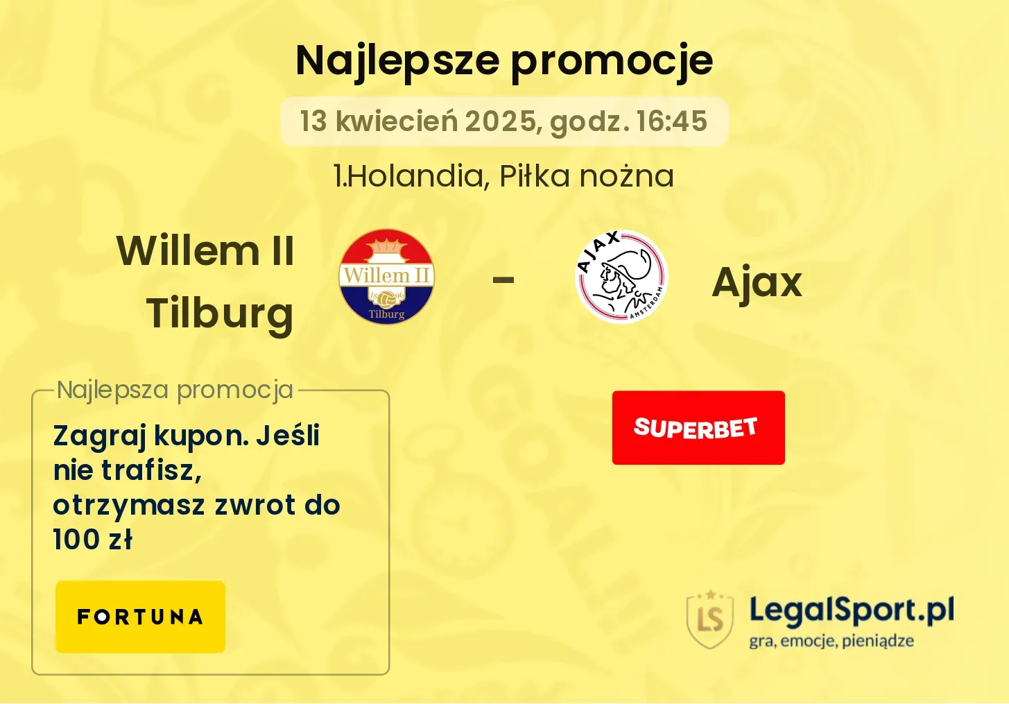 Willem II Tilburg - Ajax promocje bukmacherskie