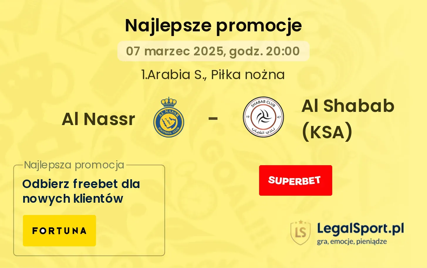 Al Nassr - Al Shabab (KSA) promocje bukmacherskie