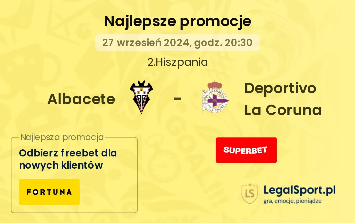 Albacete - Deportivo La Coruna promocje bukmacherskie 27.09, 20:30