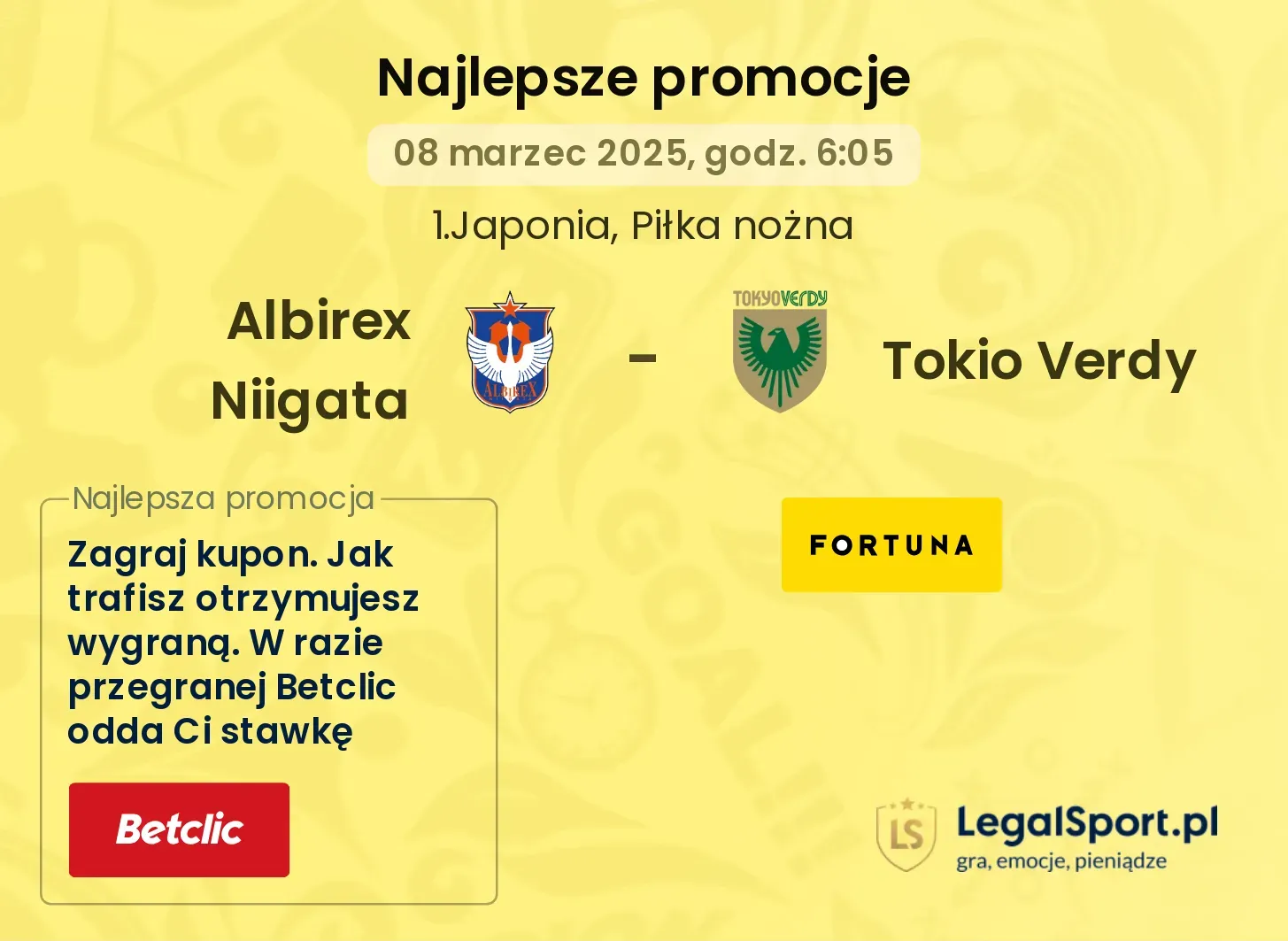 Albirex Niigata - Tokio Verdy promocje u bukmacherów