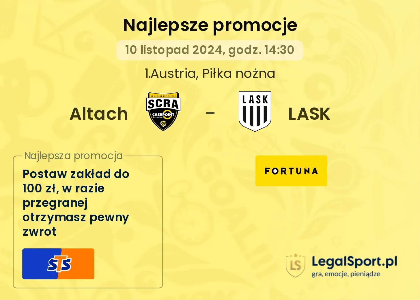 Altach - LASK promocje bukmacherskie 10.11, 14:30