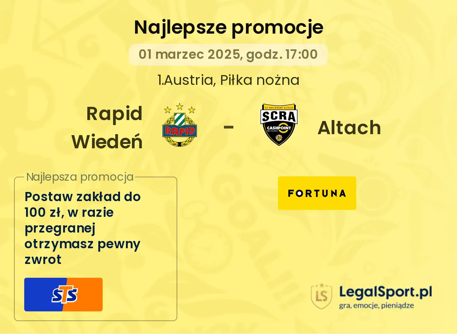Rapid Wiedeń - Altach promocje bukmacherskie
