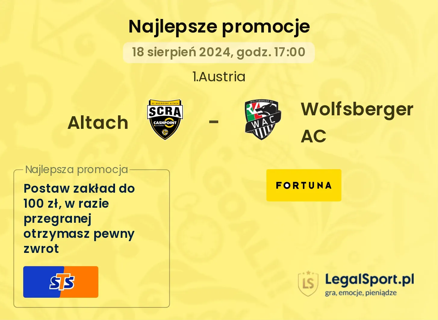 Altach - Wolfsberger AC promocje bukmacherskie (18.08, 17:00)