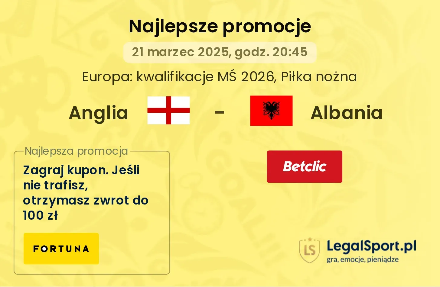 Anglia - Albania promocje u bukmacherów