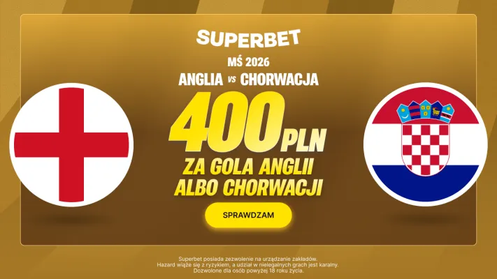 Bonus 400 PLN za gola wybranej drużyny w meczu Anglia - Chorwacja od Superbet