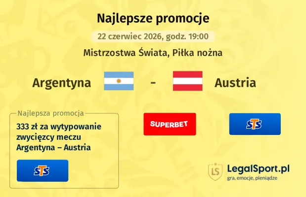 400 zł za wytypowanie piłkarza z golem w meczu Argentyna - Austria od STS