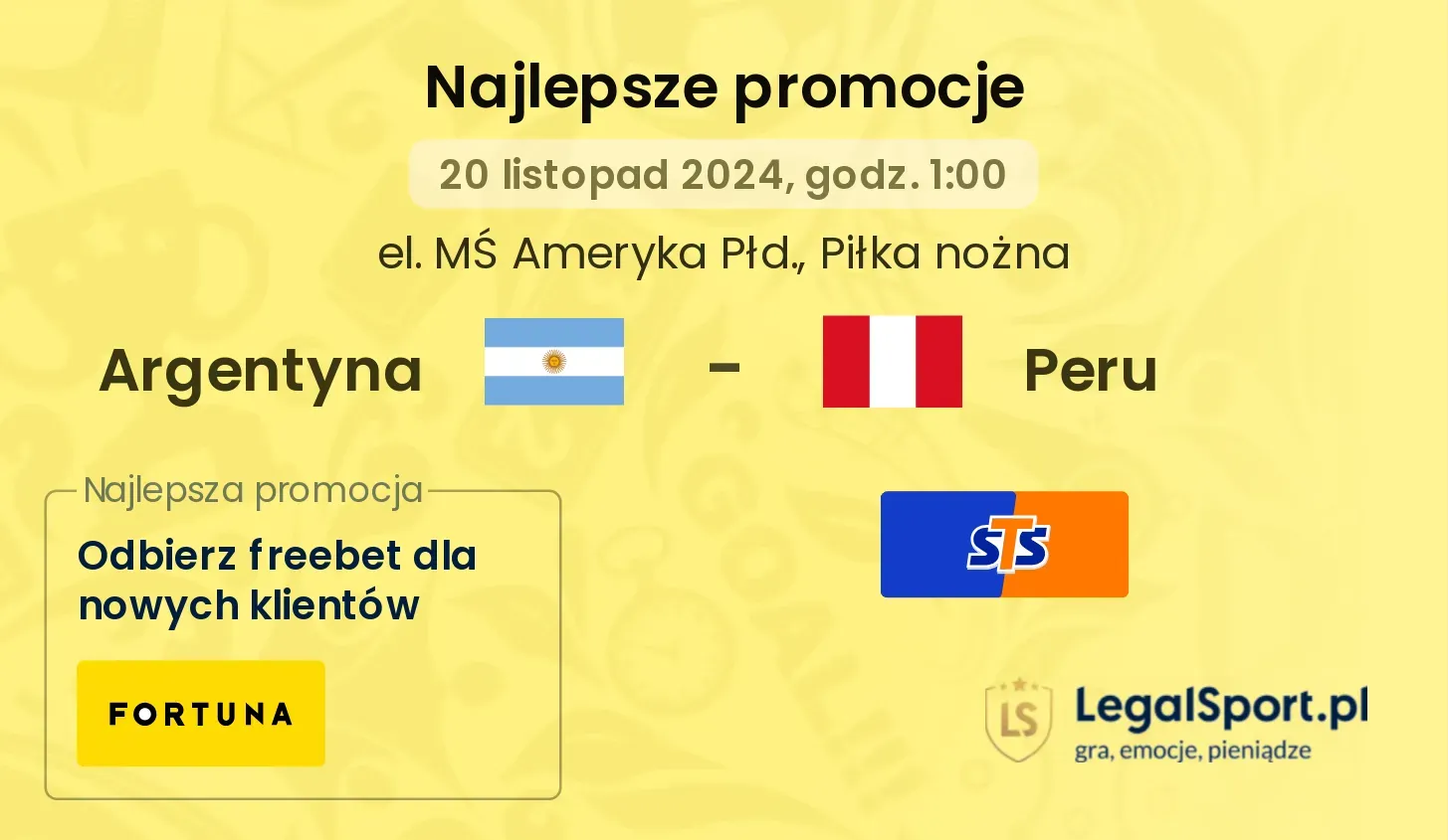 Argentyna - Peru promocje bukmacherskie 20.11, 01:00