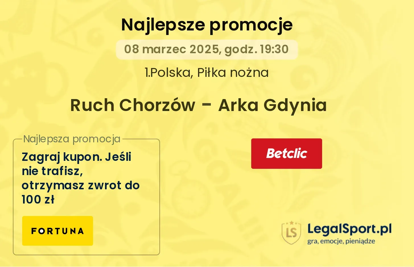 Ruch Chorzów - Arka Gdynia promocje u bukmacherów