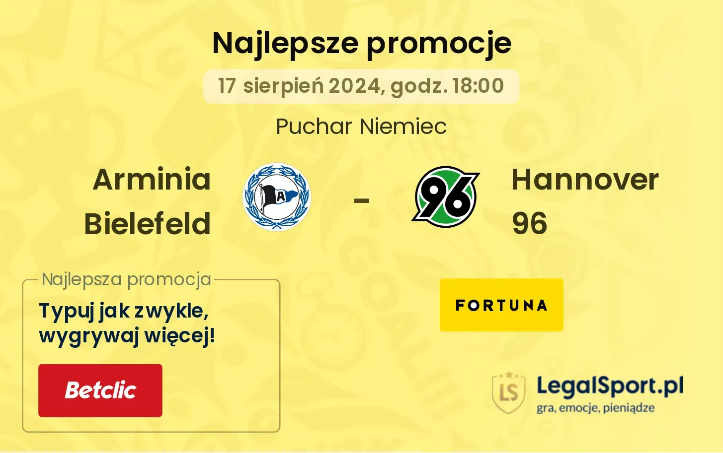 Arminia Bielefeld - Hannover 96 promocje bukmacherskie (17.08, 18:00)