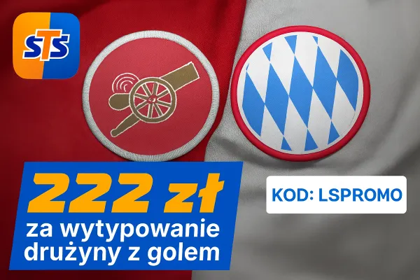 222 zł za wytypowanie drużyny z golem w meczu Arsenal - Bayern od STS