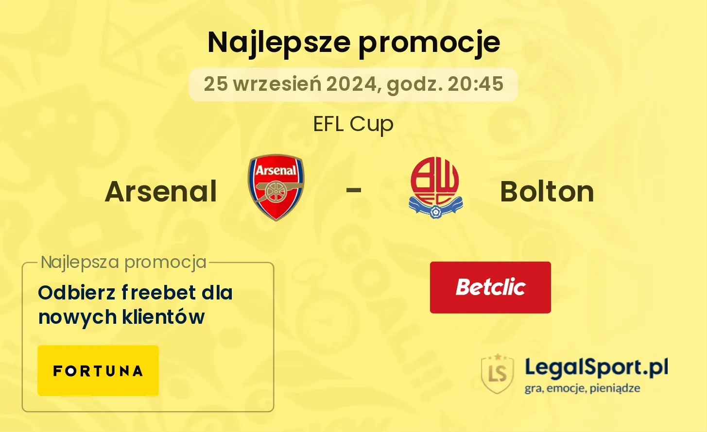 Arsenal - Bolton promocje u bukmacherów 25.09, 20:45