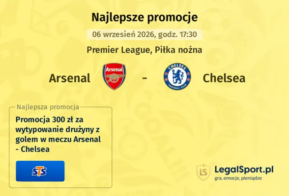 Promocja STS: 300 zł za wytypowanie drużyny z golem w meczu Arsenal - Chelsea