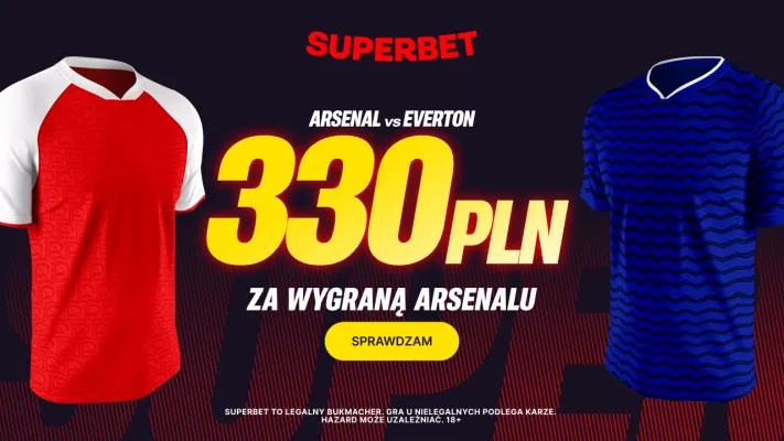 Superbet: Bonus 330 PLN za zwycięstwo Arsenalu w meczu z Evertonem