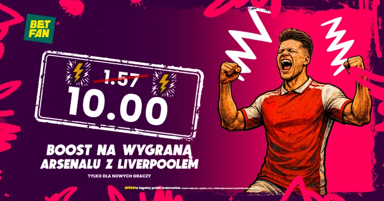 Kurs 10.0 na wygraną Arsenalu z Liverpoolem w BETFAN