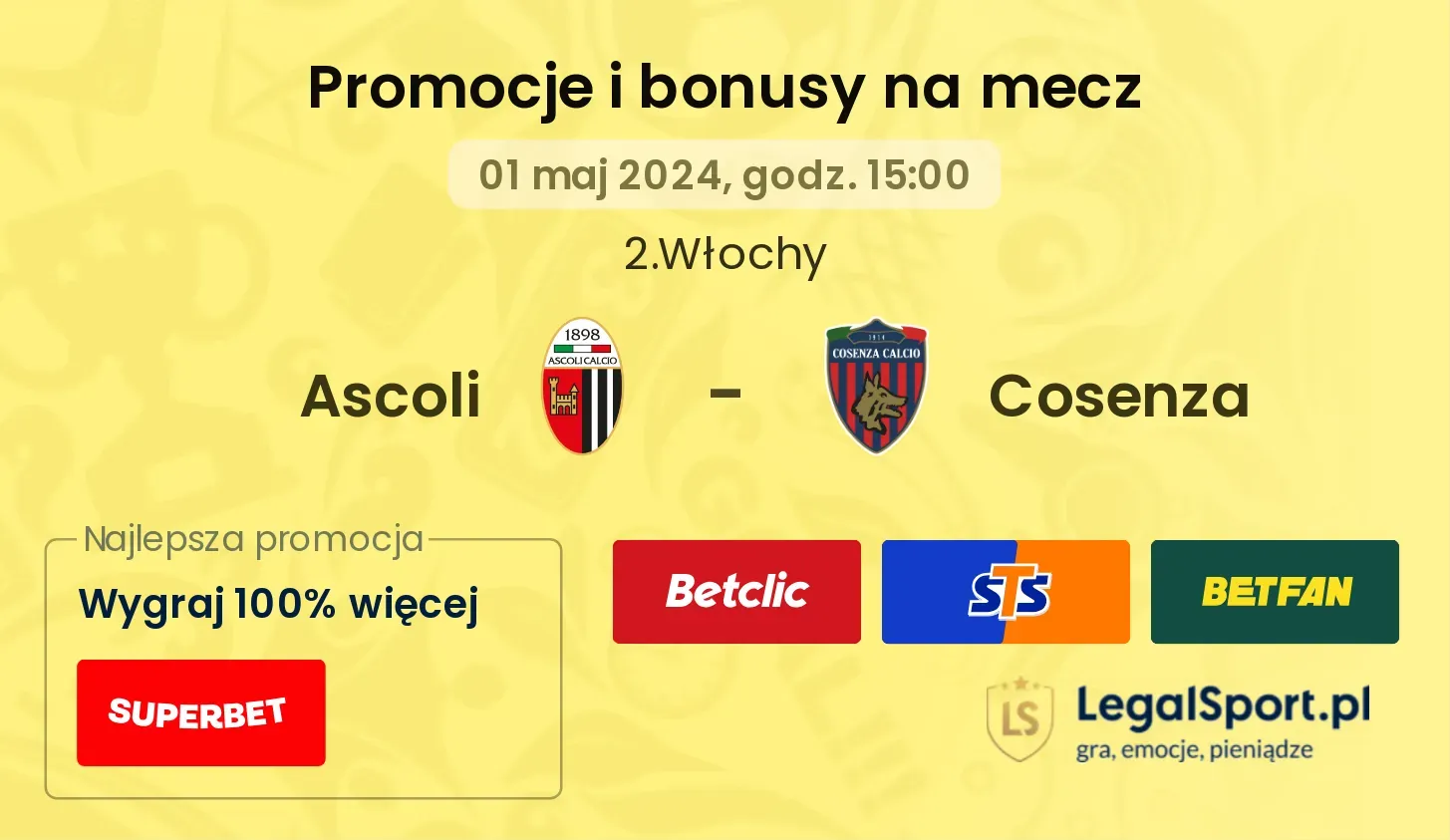 Ascoli - Cosenza promocje bonusy na mecz