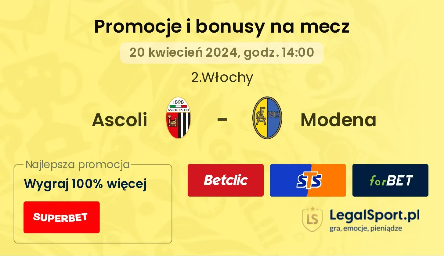 Ascoli - Modena promocje bonusy na mecz