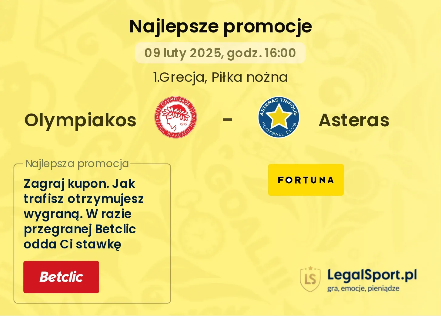 Olympiakos - Asteras promocje u bukmacherów
