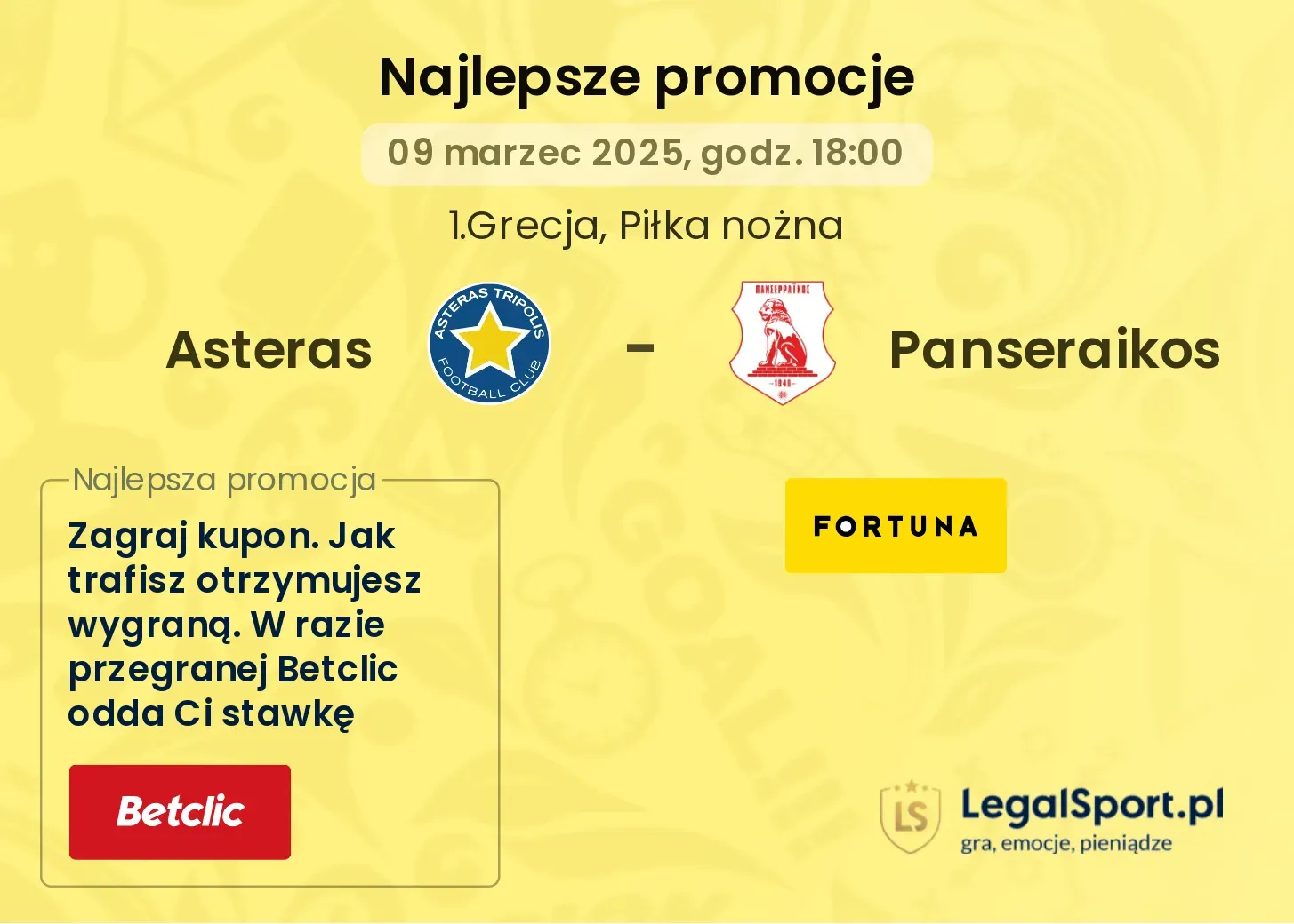 Asteras - Panseraikos promocje bukmacherskie