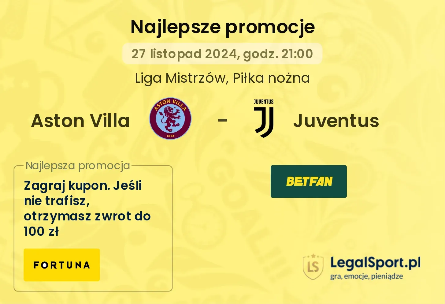 Aston Villa - Juventus promocje bukmacherskie