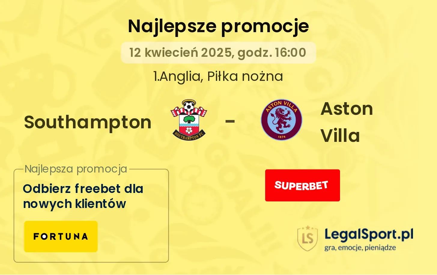 Southampton - Aston Villa promocje u bukmacherów