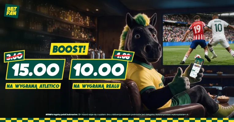 Promocja BETFAN: Kurs 15.00 na wygraną Atletico lub 10.00 na zwycięstwo Realu