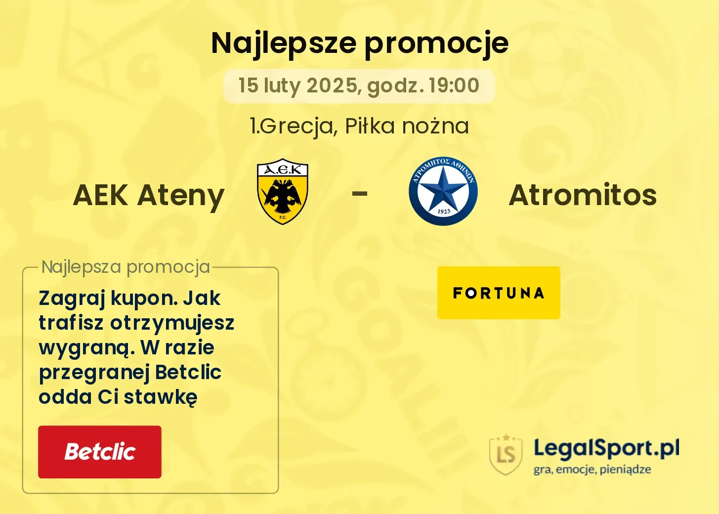 AEK Ateny - Atromitos promocje bukmacherskie