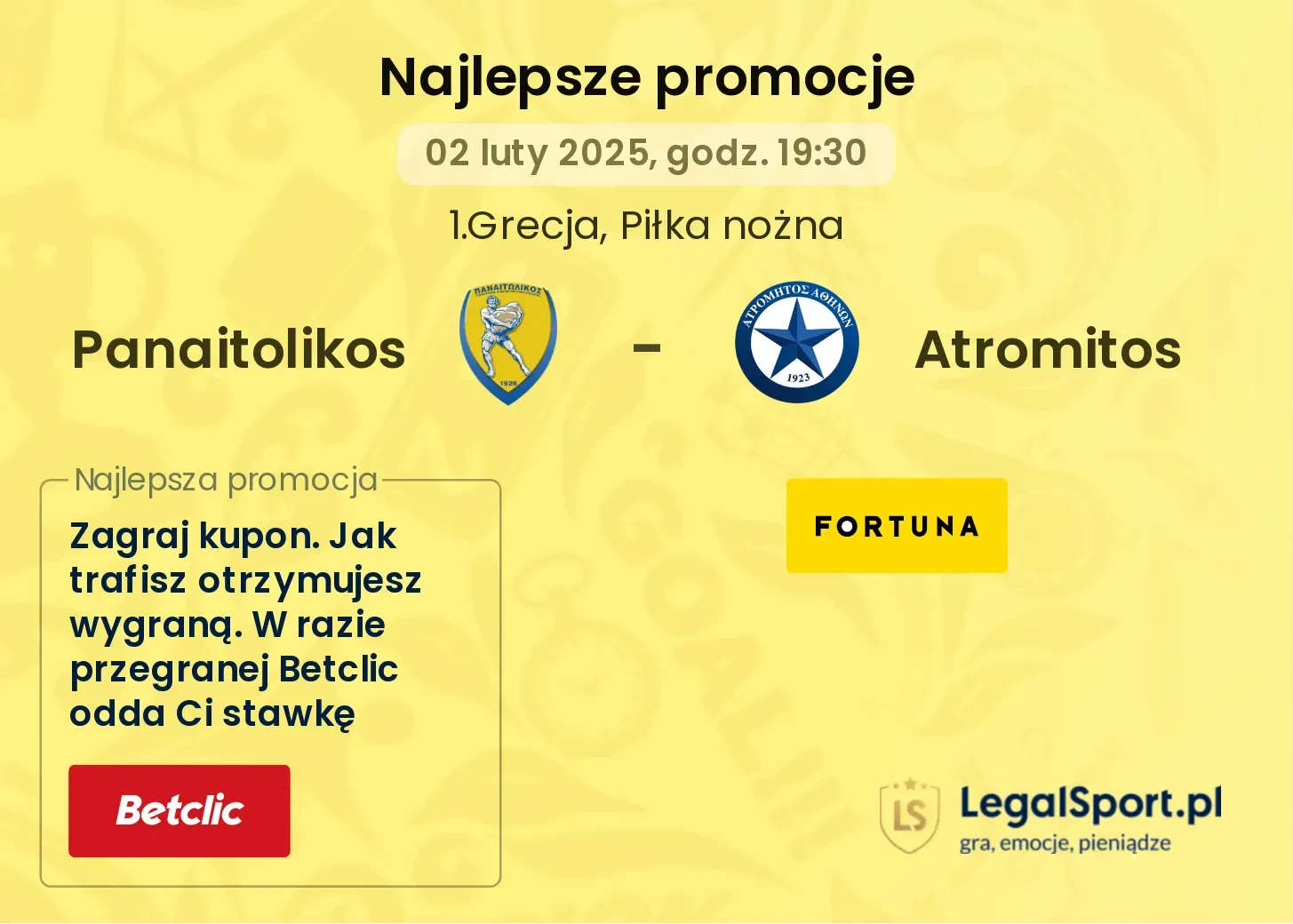 Panaitolikos - Atromitos promocje u bukmacherów