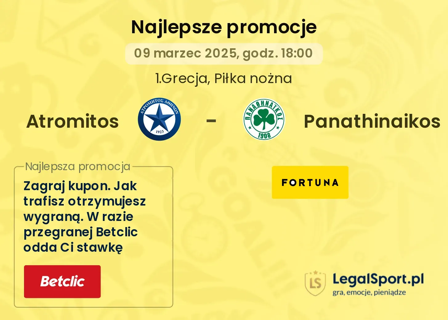 Atromitos - Panathinaikos promocje u bukmacherów