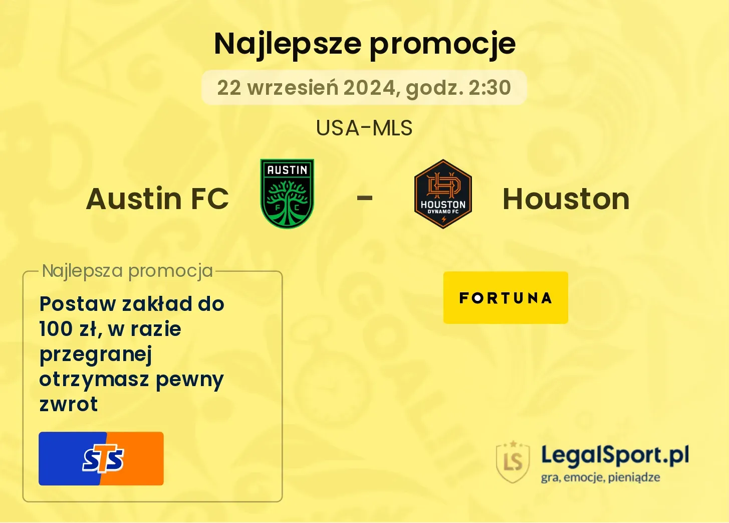 Austin FC - Houston promocje u bukmacherów 22.09, 02:30