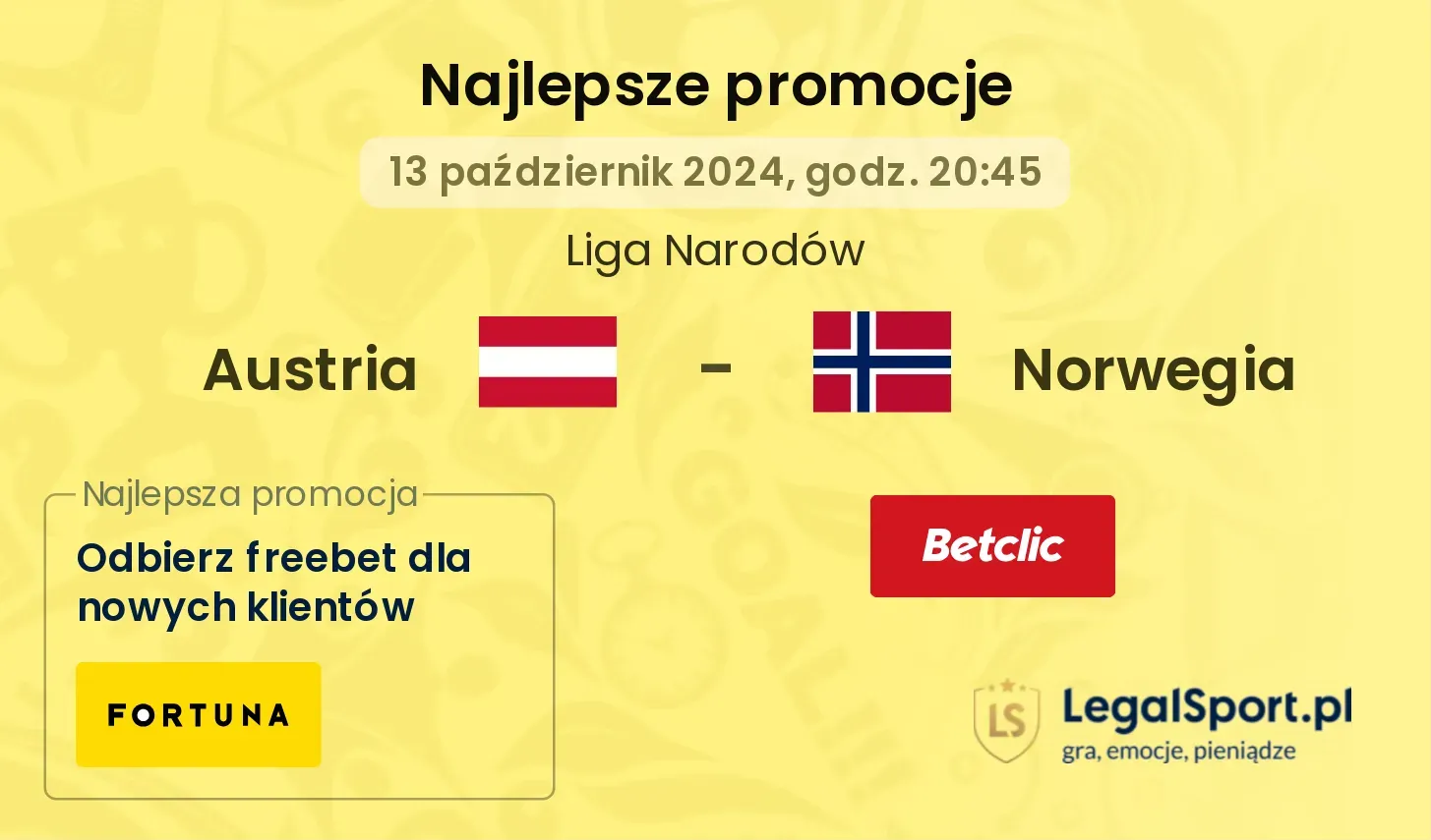 Austria - Norwegia promocje u bukmacherów 13.10, 20:45