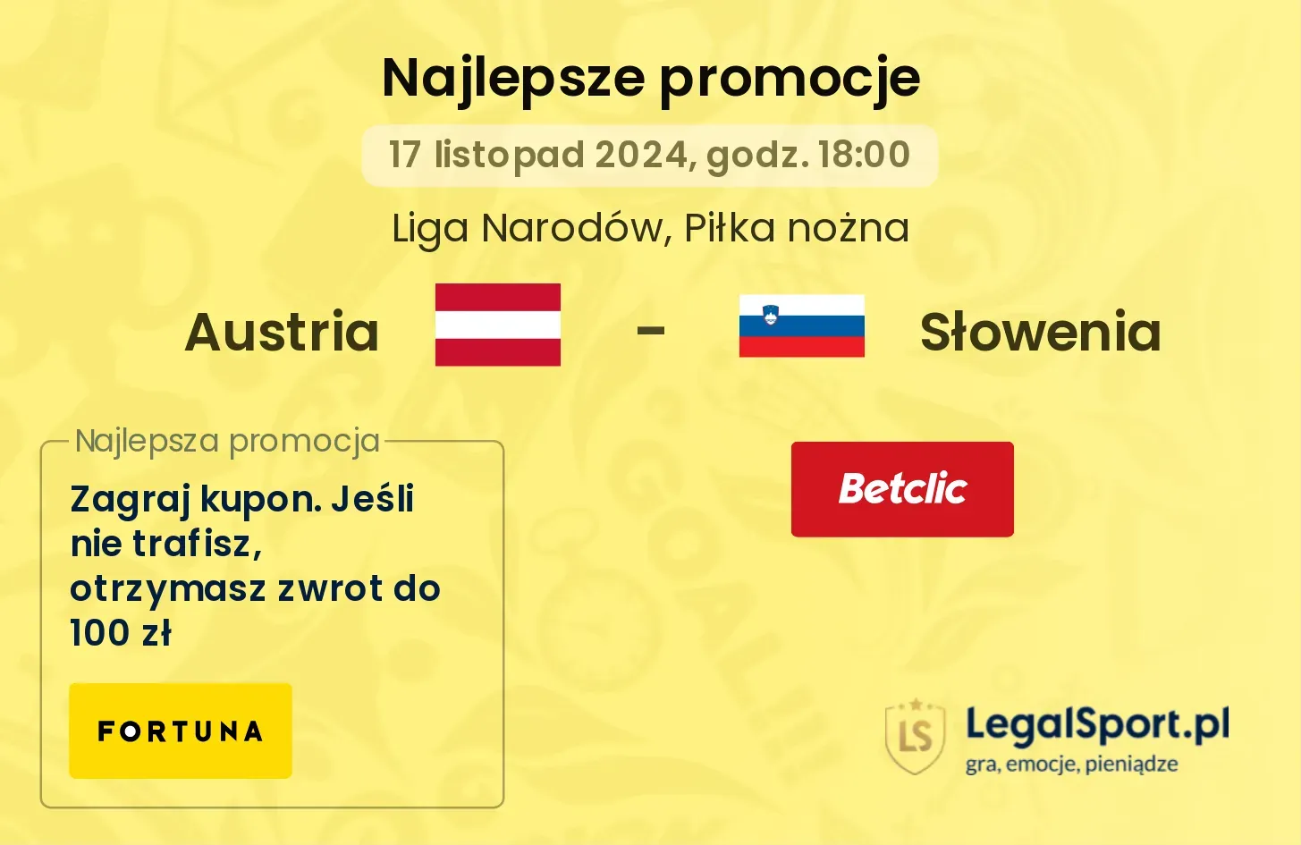 Austria - Słowenia promocje bukmacherskie 17.11, 18:00