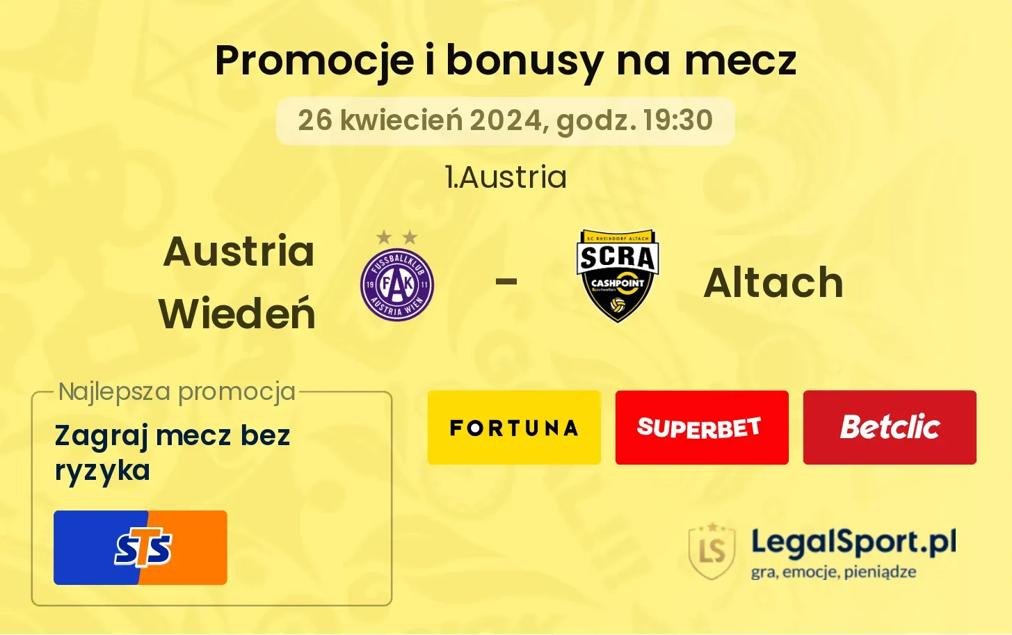 Austria Wiedeń - Altach promocje bonusy na mecz