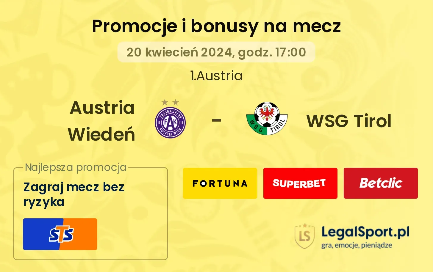 Austria Wiedeń - WSG Tirol promocje bonusy na mecz