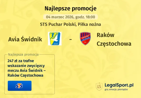 STS: 247 zł za wytypowanie zwycięzcy meczu Avia Świdnik – Raków Częstochowa