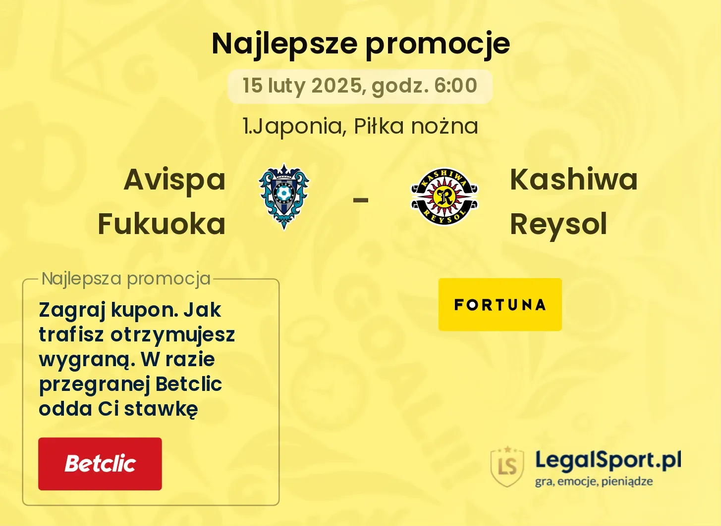 Avispa Fukuoka - Kashiwa Reysol promocje u bukmacherów