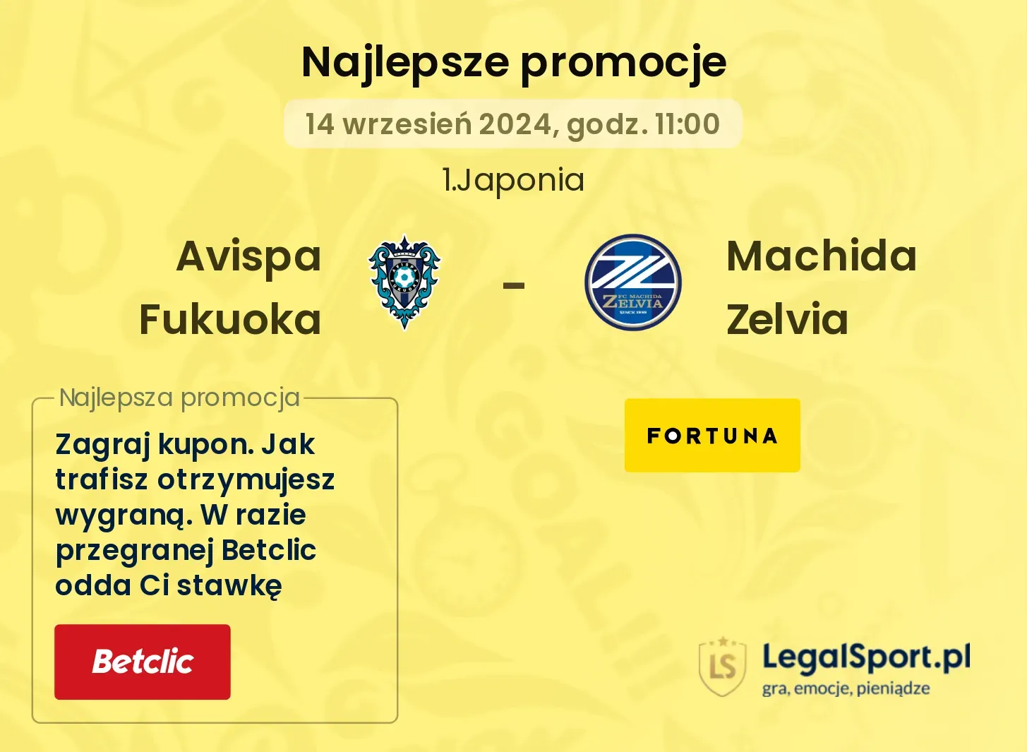 Avispa Fukuoka - Machida Zelvia promocje bukmacherskie 14.09, 11:00
