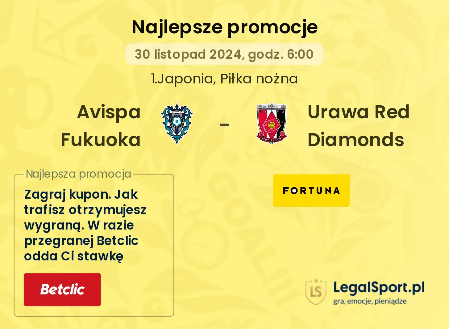Avispa Fukuoka - Urawa Red Diamonds promocje u bukmacherów
