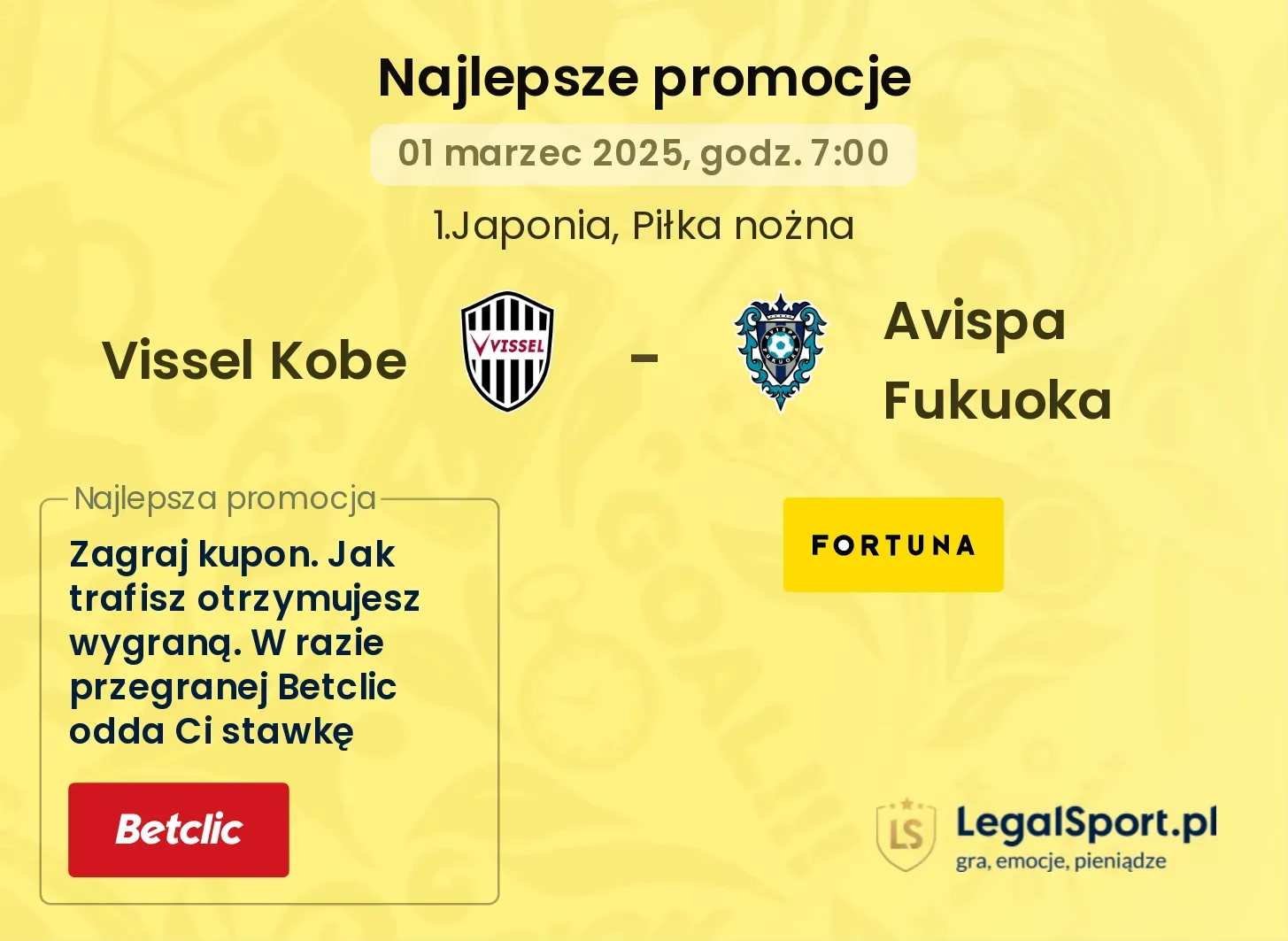 Vissel Kobe - Avispa Fukuoka promocje bukmacherskie