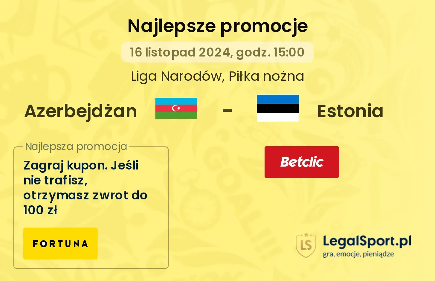 Azerbejdżan - Estonia promocje u bukmacherów 16.11, 15:00