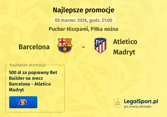 STS: 500 zł za poprawny Bet Builder na mecz Barcelona - Atletico Madryt