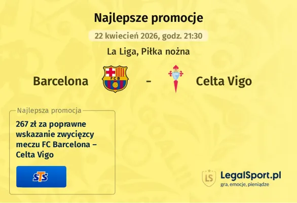 STS: 267 zł za wytypowanie zwycięzcy meczu FC Barcelona – Celta Vigo