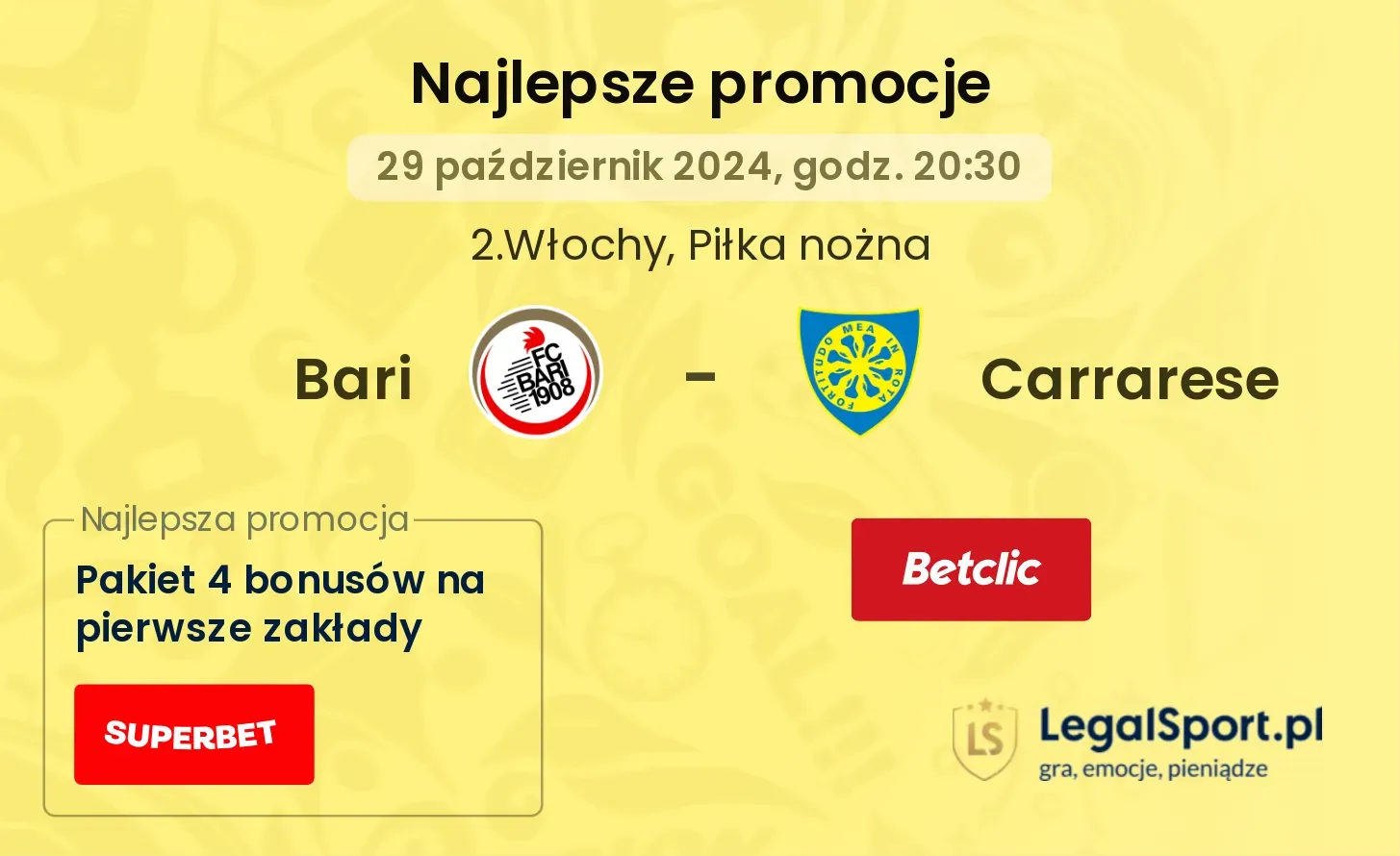 Bari - Carrarese promocje u bukmacherów 29.10, 20:30
