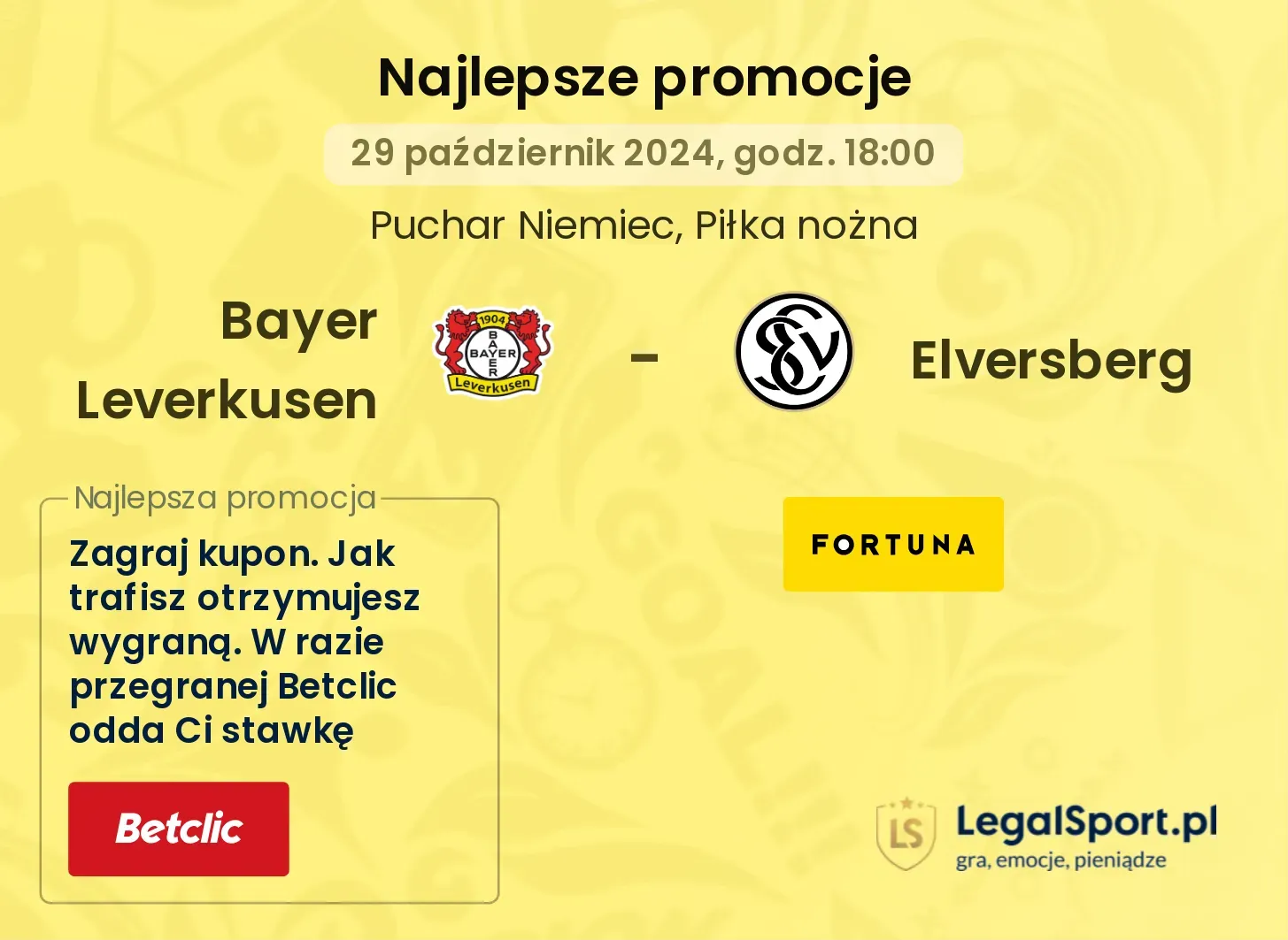 Bayer Leverkusen - Elversberg promocje bukmacherskie 29.10, 18:00