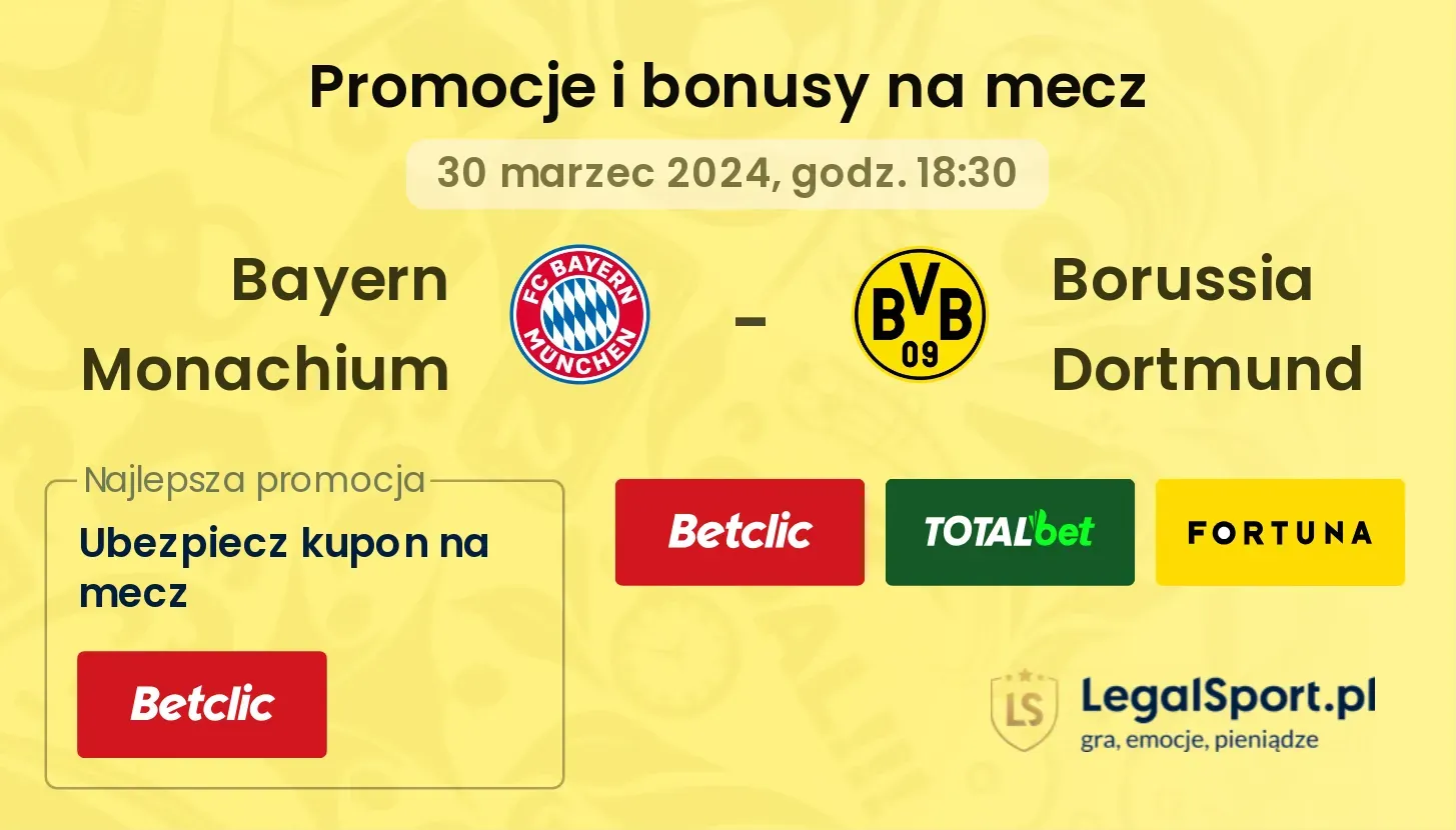 Bayern Monachium - Borussia Dortmund promocje bonusy na mecz