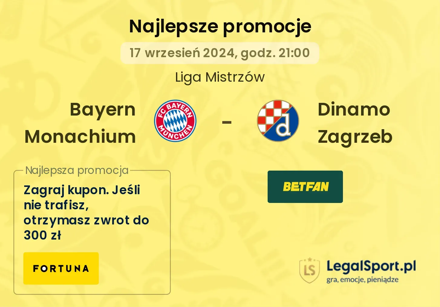 Bayern Monachium - Dinamo Zagrzeb promocje bukmacherskie 17.09, 21:00