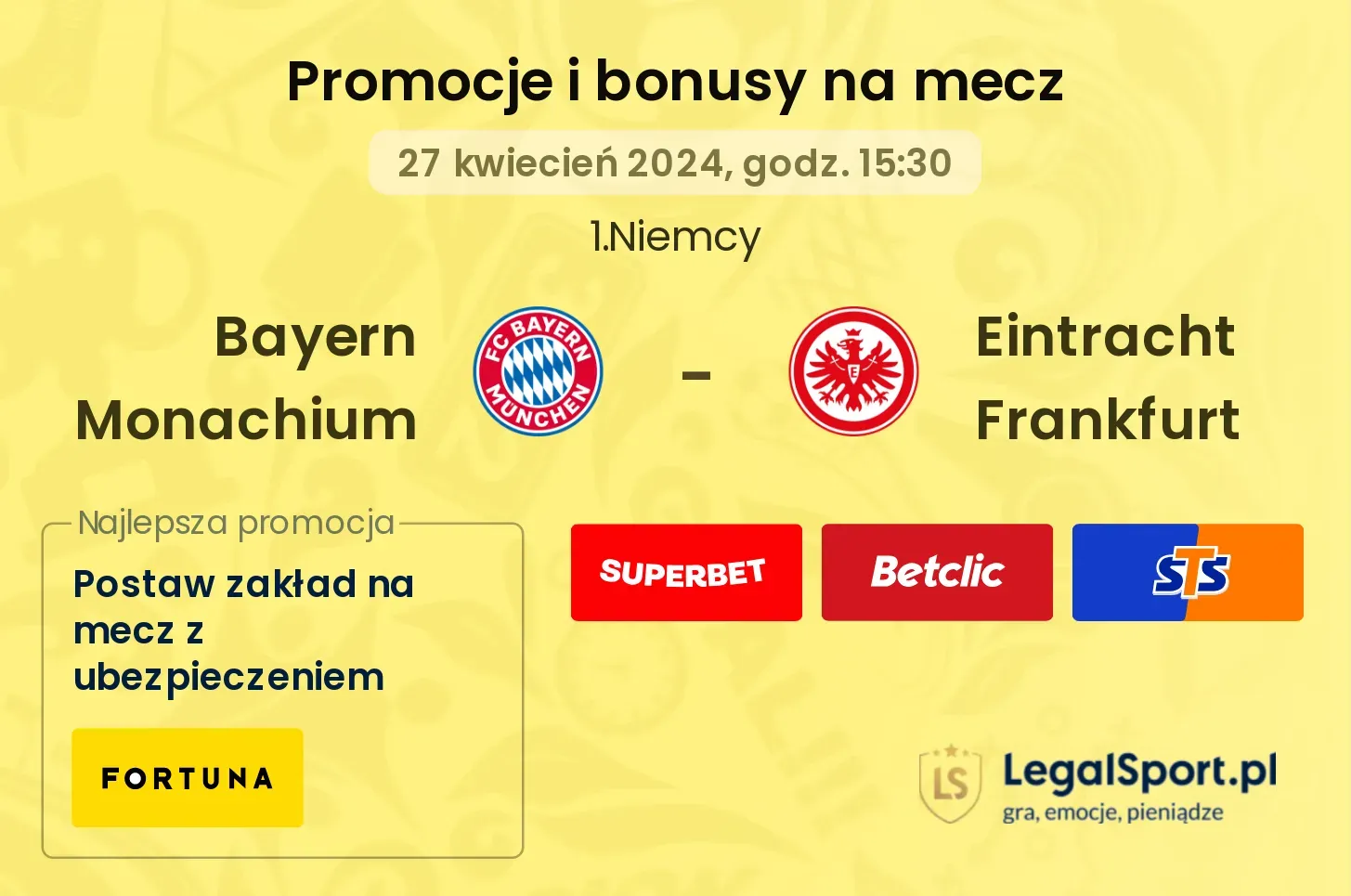Bayern Monachium - Eintracht Frankfurt promocje i bonusy (27.04, 15:30)
